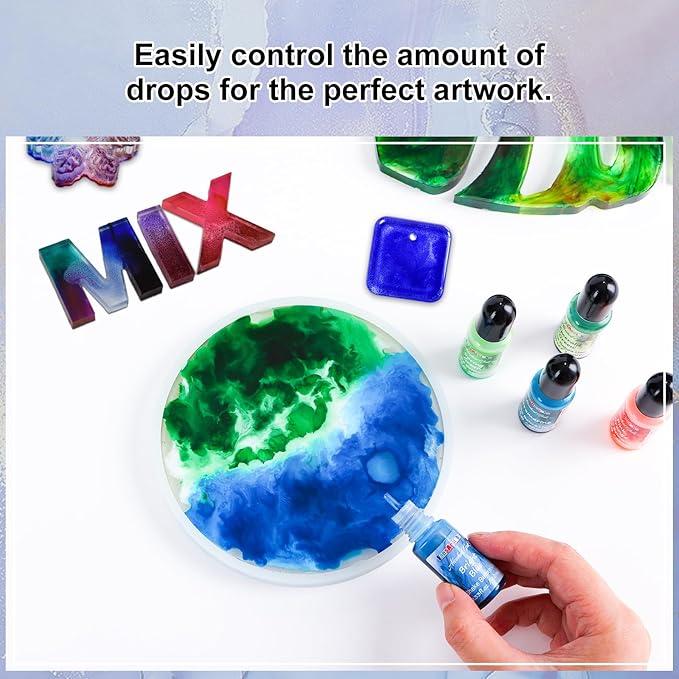 FansArriche Alcohol Inks for Resin, 48 Colors High Concentrated Alcohol Ink Set for Epoxy Resin, Alcohol-Based Resin Ink for Coasters, Fluid Painting Crafts, Tumbler Making, 10 ml Each