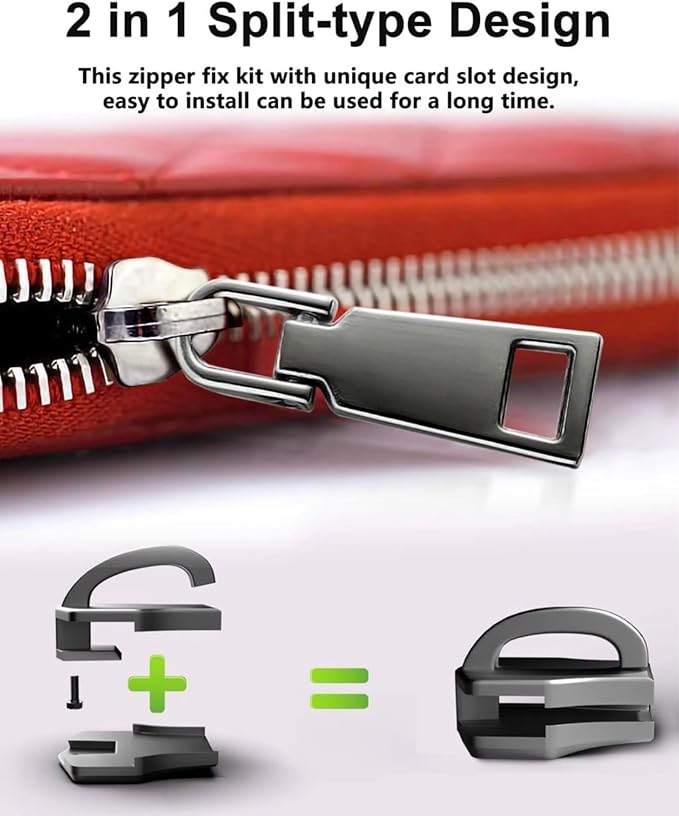AKTIOIN Metal Zipper Repair Kit for Jackets, Luggage, Bags, Backpack, No Sewing Required Detachable Zip Heads Zipper Pull Replacement (Silver, #5)