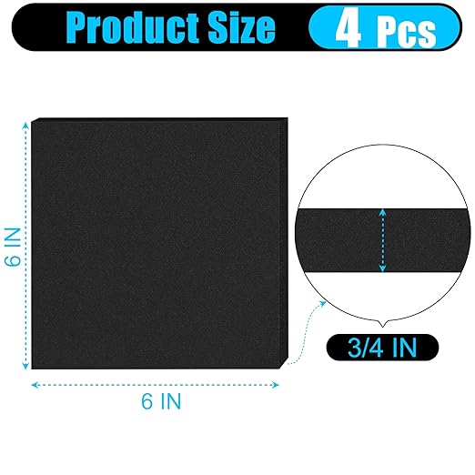 ToLanbbt 4 PCS Adhesive Foam Padding Sheets Closed Cell Neoprene Foam Sheet 3/4" Thick, 6" x 6" Self Stick Insulation Anti Vibration Pads Anti-Slip for Furniture, Cars, Speakers, DIY
