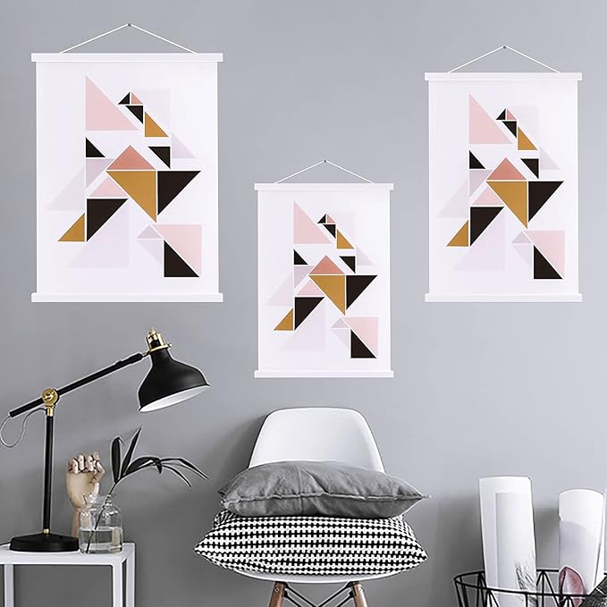 Ywlake Magnetic Poster Hanger, 11x17 11x14 11x22 Poster Frame Wood Wooden Magnet Print Posters Dowel Scroll Hanger Hangers Hanging Kit for Walls Map Canvas Artwork (White, 11")