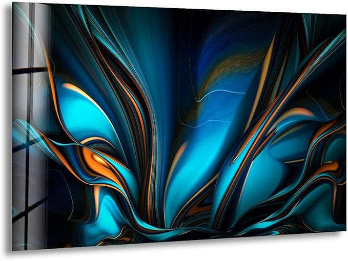 My Photostation.com 60WX40H'' Orange & Blue Abstract Glass Wall ArtTempered Glass Printing Wall Decor Large Wall Art Wall Hangings