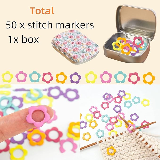 Hilsayum Flower Shape Metal Stitch Markers,50Pcs Colorful Stitch Markers with Storage Box