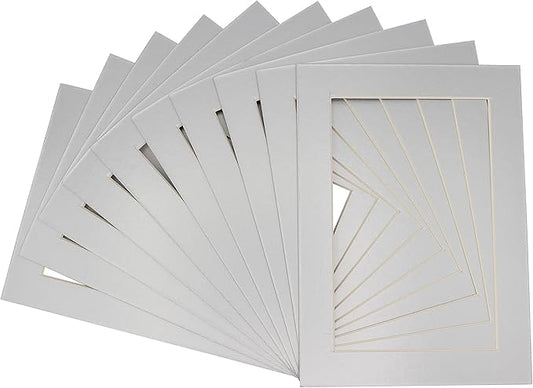 5.5x8.5 Mat for 8.5x11 Frame - Precut Mat Board Acid-Free Metallic Silver 5.5x8.5 Photo Matte for a 8.5x11 Picture Frame, Matboard for Family Photos, Show Kits, Art, Picture Framing, Pack of 25 Mats