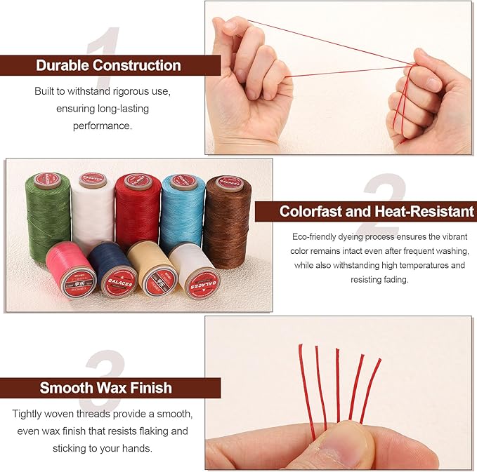 uxcell Flat Leather Sewing Waxed Thread, 270m / 295 Yards Polyester Wax String, 150D Wax Stitching Cord for Leather Crafts, Bookbinding, Bracelets Braided, Fuchsia