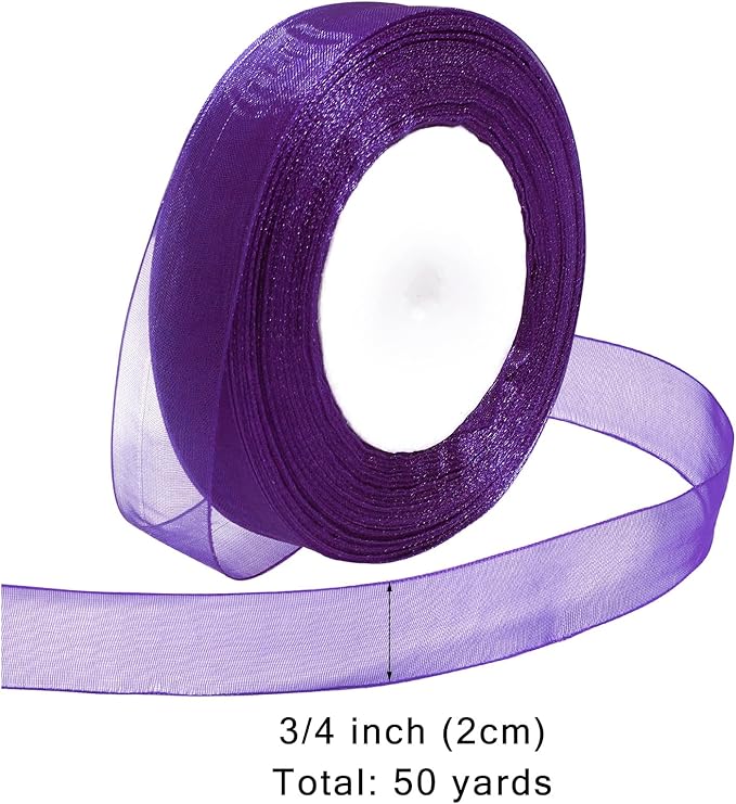 Ribbon for Gift Wrapping 3/4 inch Purple Sheer Organza Ribbon for Flower Bouquet Tulle Thin Chiffon Ribbons for Wedding Invitations Christmas Halloween Presents Decorations Crafts 50 Yards