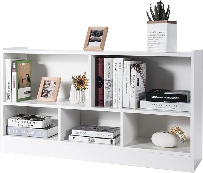 Tangkula 5 Cube Bookcase, 2 Tier Wooden Storage Open Bookshelf, Multipurpose Display Storage Cabinet for Living Room, Bedroom, Hallway, Kid's Playroom, Reading Nook (White)