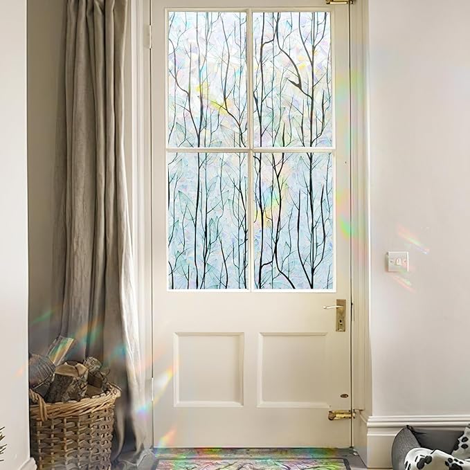 DKTIE Nature Pattern Rainbow Window Film Decorative Stained Glass Window Film Static Cling Films Easy Apply Removable Comes with Tools (U1747-rainbow, 17.7" x 78.7")