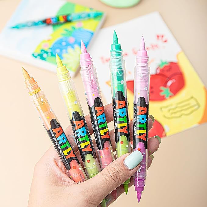 72 Colors Paint Markers, Dual-Color Acrylic Pens with Brush Tips, Double Tipped for Rocks & Art Supplies (36Pcs/72colors)