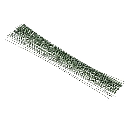 PATIKIL 26 Gauge 16" Floral Stem Wire, 100 Pcs Paper Wrapped Iron Artificial Flower Stem Accessories for DIY Bouquet Stem and Craft Decoration, Dark Green
