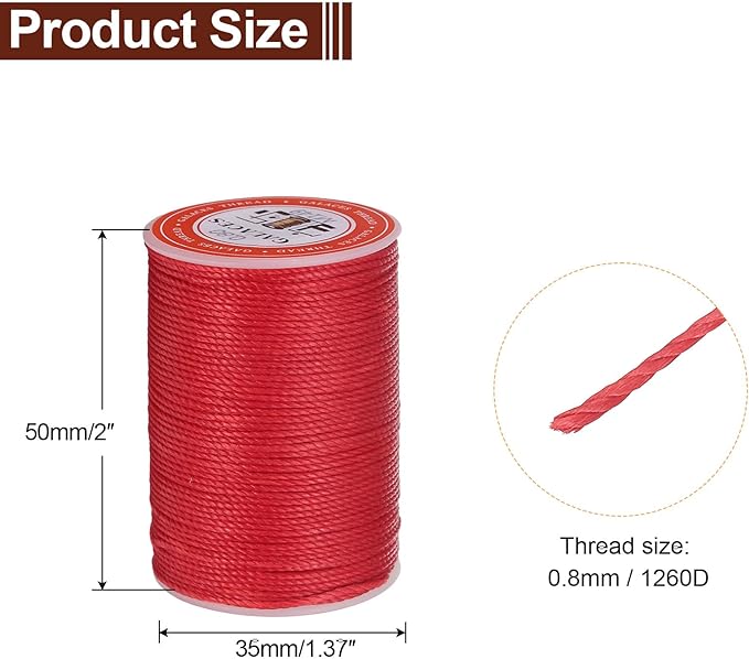 uxcell Round Leather Sewing Waxed Thread, 55m / 60 Yards Polyester Wax String, 0.80mm Wax Stitching Cord for Leather Crafts, Bookbinding, Bracelets Braided, Red, 2pcs