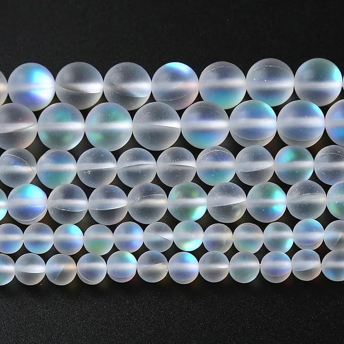 32pcs 10mm Natural White Mystic Aura Quartz Beads Frosted Matte Moonstone Round Loose Beads For Jewelry Making DIY Bracelet Necklace 15"