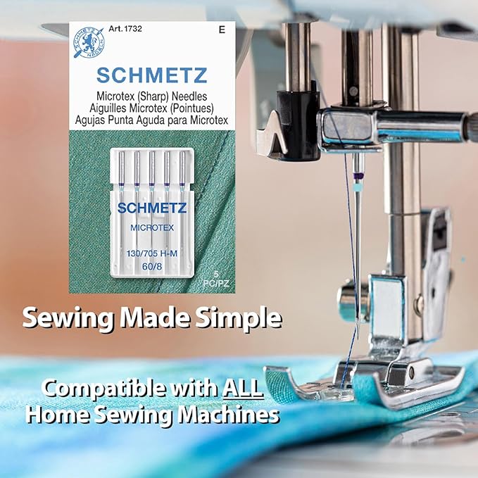 SCHMETZ Microtex Sharp Sewing Machine Needles - Quilting & Topstitching Supplies, Size 60/8, Box of 100 Needles