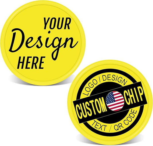 500 Personalized Plastic Chips, Custom Poker Chip, Print Your Logo Image or Text, Good for Golf Ball Markers, Challenge Coins, Business Cards, Drink Tokens