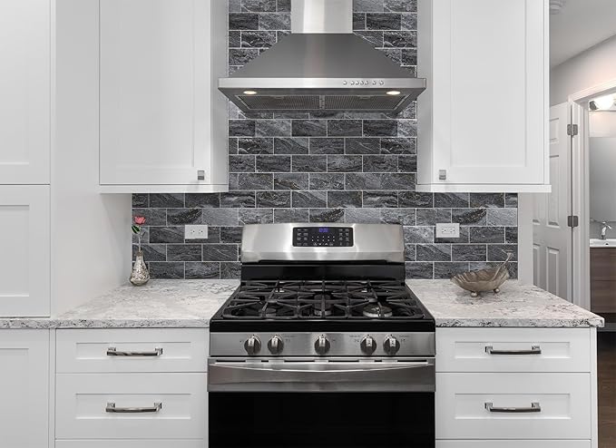 4 Pieces Peel and Stick Backsplash for Kitchen, 3" x 6" PVC Subway Tile 2025 Upgraded Gray-Gold Stone Backsplash Stick on Tile Elevate Kitchen Fireplace RV
