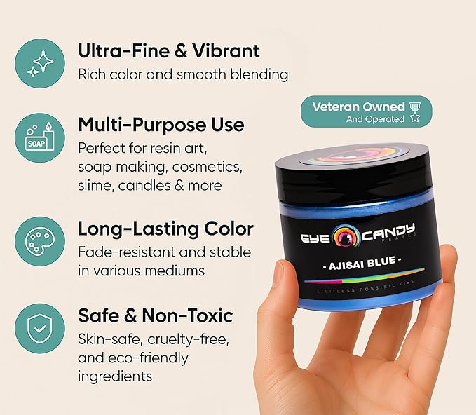 Eye Candy Pigments Premium Blue Mica Powder - Ajisai Blue (50gr) - for Epoxy, Resin, Soap, Paint, Woodworking, Acrylic Pouring, Bath Bombs, Fishing Lures - DIY Arts and Crafts Additive