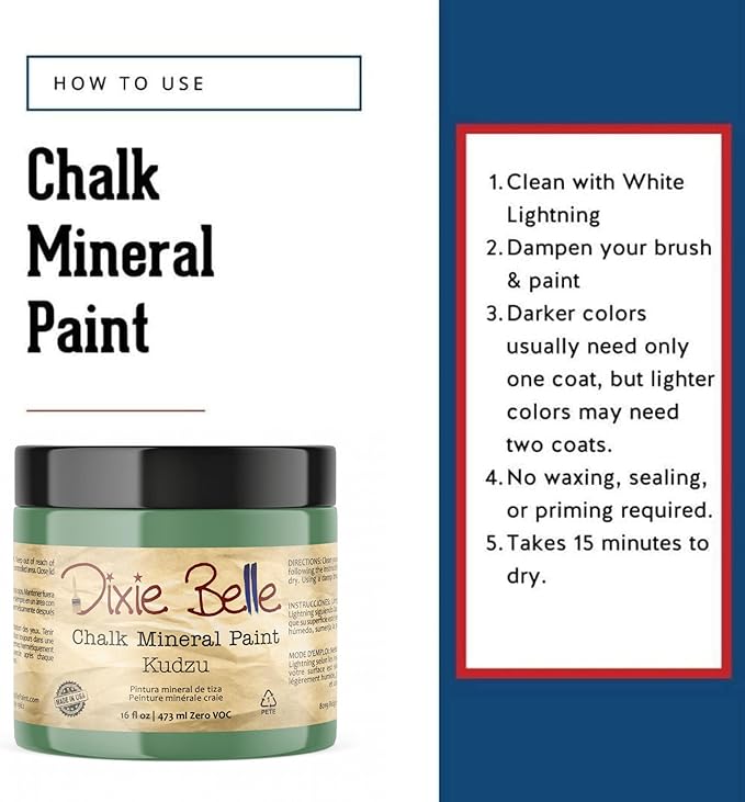 Dixie Belle Paint Company Chalk Finish Furniture Paint - Kudzu (16oz) - Matte Natural Green Chic Chalk Mineral DIY Furniture Paint