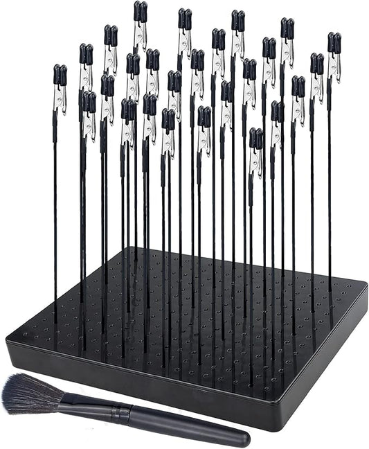 LAMXD Model Painting Stand Base (19 x 14 Holes) and 26PCS Alligator Clip Sticks Set (with Rubber Tips) Modeling Tools for Airbrush Spray, for Model Parts Holder (7.87 x 5.9Inch)