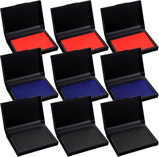 Janlaugh 9 Pack Colors Stamp Pads 4 x 3 Inch Quality Felt Pad Finger Print Ink Pad Black Red Blue Stamp Ink Pad for Rubber Stamp Paper Scrapbooking Wood Fabric