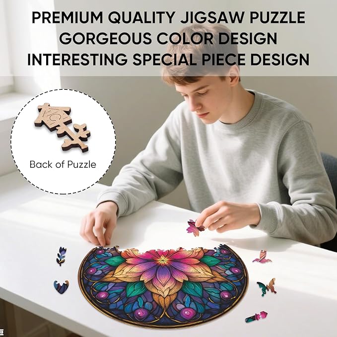 Wooden Puzzles for Adults, Dream Lotus Adult Puzzles 200 Pieces, Wooden Jigsaw Puzzles Unique Shape, Best Gifts for Adults Family Game, 11.2x11.2 inch