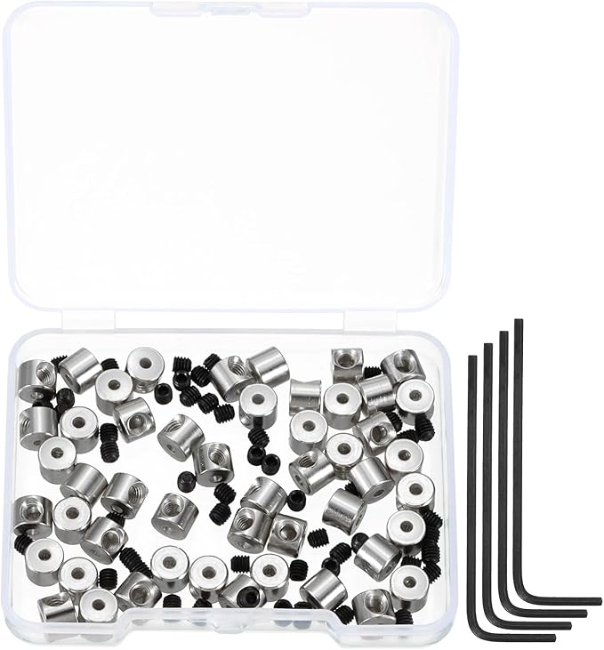 MECCANIXITY 50 Pcs Metal Locking Pin Backs, Locking Pin Keepers Clasp 5mm(H) with 4 Wrench Replacement in Storage Case for Badge, Brooch, Silver Tone