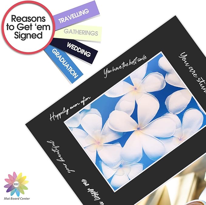 Mat Board Center, Pack of 5, Photo Picture Mats - Acid Free, 4-ply Thickness, White Core - for Pictures, Photos, Framing (11x14 for 2-5x7 Black)