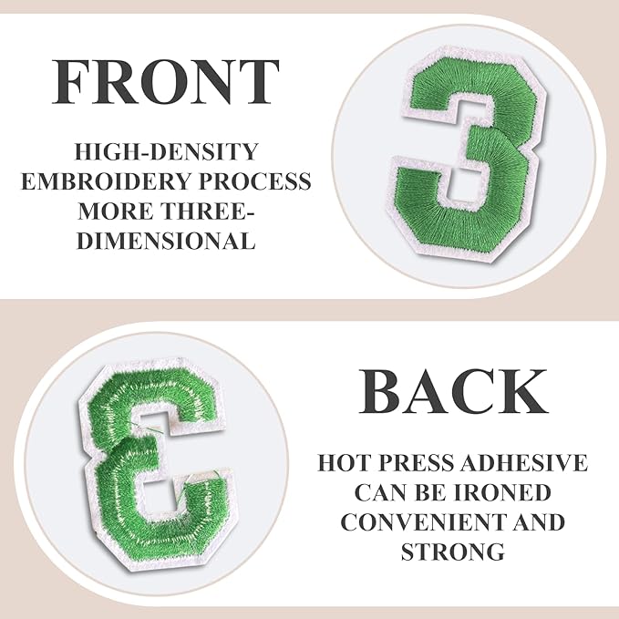 Letter and Number Iron On Patches, A-Z Alphabet and Numbers 0-9 Embroidery Applique Patch, DIY Decorative Heat Press Patches for Clothing Jeans Jackets Backpacks Hats (Green 72 Pcs)