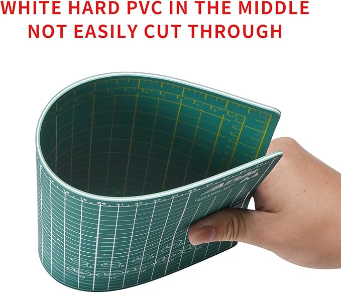 ArtAt Self Healing Cutting Mat: 9"x12" Non-Slip PVC Double Sided 5-Ply A4 Art Craft Rotating Mat, Rotary Cutting Mat for Quilting, Sewing Crafts Hobby Fabric Precision Scrapbooking Project Green