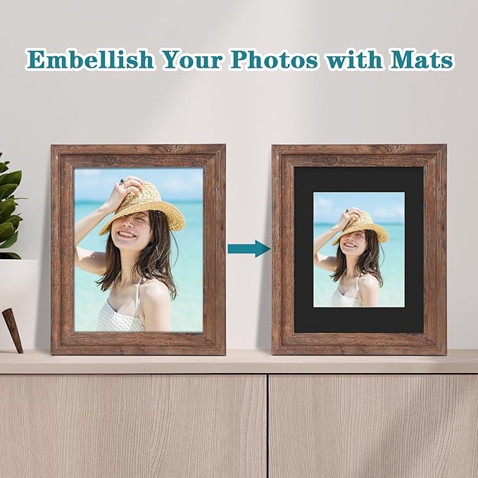 ZBEIVAN 11x14 Black Picture Mats with Core Bevel Cut Frame Mattes for 8x10 Pictures - Pack of 5