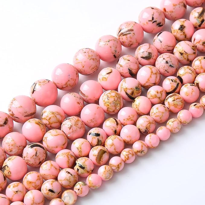 36PCS 10MM Natural Pink Shell Turquoise Beads for Jewelry Making with Mother-of-Pearl Round Loose Beads DIY Bracelet Accessories 15" (10mm, Pink Shell Turquoises)