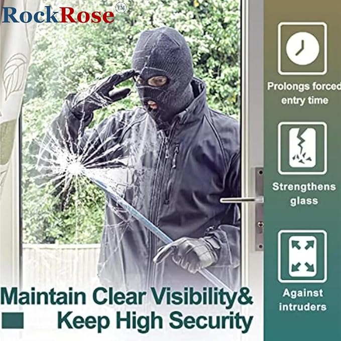 RockRose Security and Safety Clear Window Film - Anti-Shatter Tempered Glass Film for Home & Office Windows - Premium 4 Mil 99% UV Resistant Window Film for Enhanced Safety - (30 in X 10 Ft)