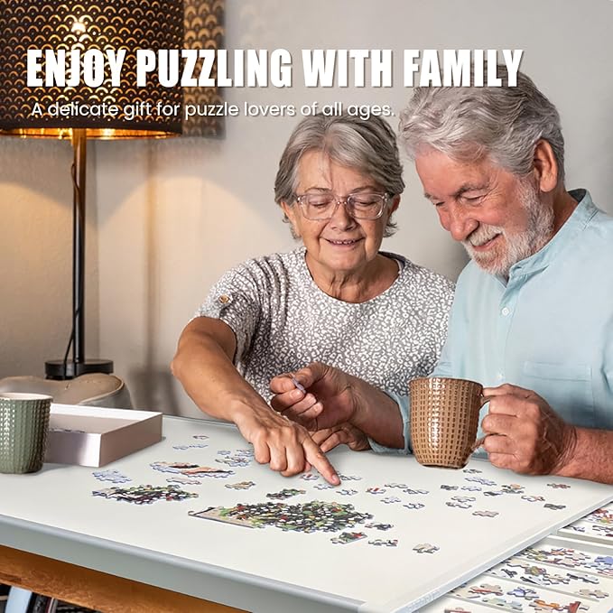 Rotating Puzzle Board with Drawers and Cover, Dual-Sided Portable Jigsaw Puzzle Table,Tilt&Lazy Susan,Gift for mom Adults (Gray, 2000-piece)