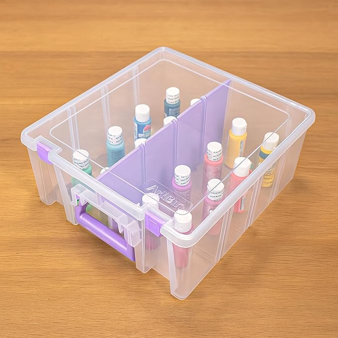 ArtBin 6990JZ Super Satchel Double Deep Compartment Box - Art Storage with 8 Removable Compartments, Smart Closure for Craft Supplies (Purple- Pack of 1)