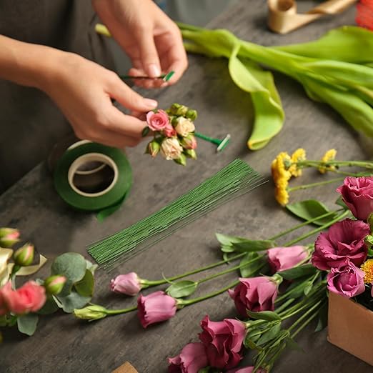 PATIKIL 26 Gauge 16" Floral Stem Wire, 100 Pcs Paper Wrapped Iron Artificial Flower Stem Accessories for DIY Bouquet Stem and Craft Decoration, Light Green