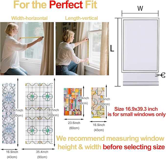 3D Stained Glass Window Privacy Film, Heat Control UV Blocking Static Cling Decorative Window Film for Bathroom,Front Door,Home Non Adhesive,16.9 x 78.7 inches Azure Bloom