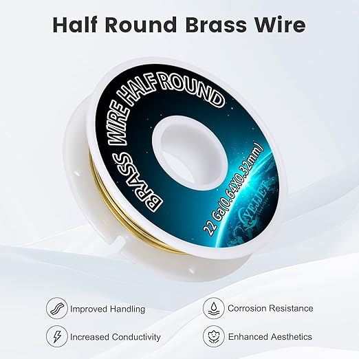 Delicate 22 Gauge Brass Wire Half Round 0.64x0.32mm - 1.3 oz 75 Feet for Beading, Filigree, Miniature Crafts