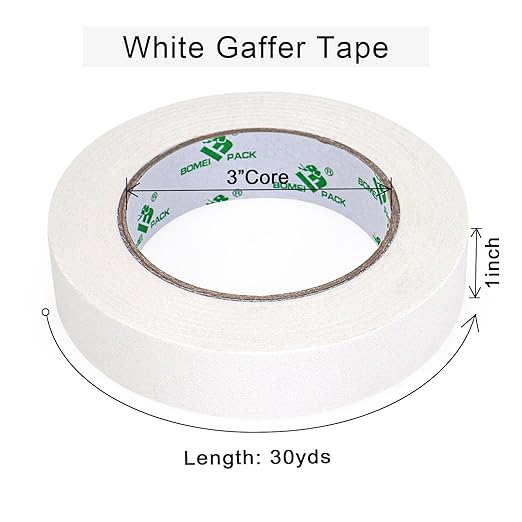 BOMEI PACK White Gaffer Tape, Matte Non-Reflective, 1inch x 30yds No Residue Hand Tear Self-Adhesive Gaffer Tape for Labeling, Cable, Stage, Photo Studio, Painters and Duct Repair, 1 Pack