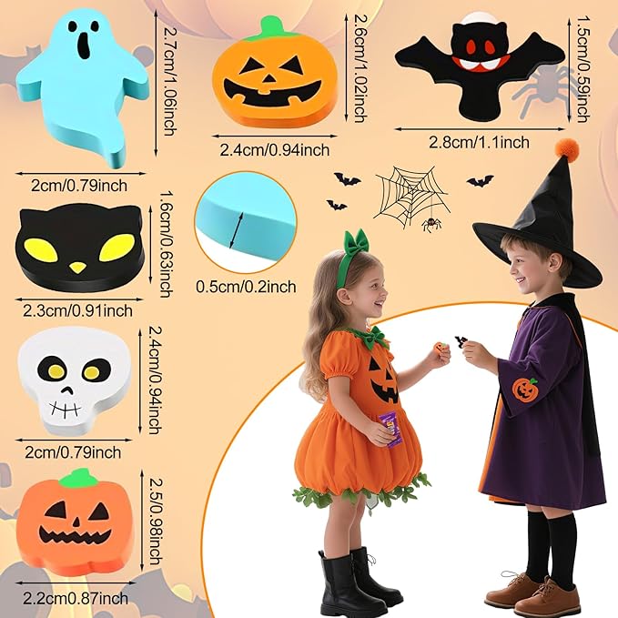 60 Pcs Halloween Mini Erasers for Kids, PLULON Goody Bag Fillers Pumpkin Black Cat Bat Skull Ghost Erasers Bulk Novelty Funny Halloween Classroom Trick or Treat Party Favors Gift