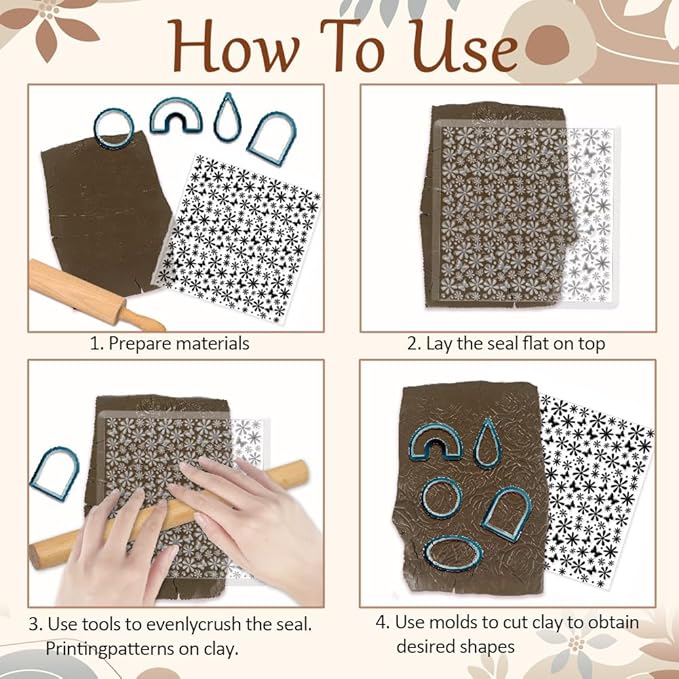 CHGCRAFT Daisy Polymer Clay Texture Sheets Butterfly Silicone Texture Stamp Clay Texture Mat Flower Modeling Pattern Pad Texture Sheets for Polymer Clay Jewelry and Clay Earrings Tools