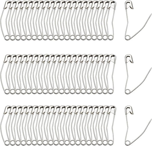 60Pcs Curved Safety Pins Size 4, 2-1/4 inch / 57mm Quilting Basting Pins, Bent Safety Pins for Quilting and Knitting (Sliver)
