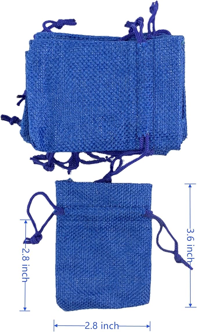 Palmhomee Pack of 25 Burlap Gift Bags with Drawstring Linen Jewelry Pouches Wedding Hessian Jute Bags for Birthday and Treat Pouches Party Wedding Favors Gift (2.8x3.6 Inch, Royal Blue)