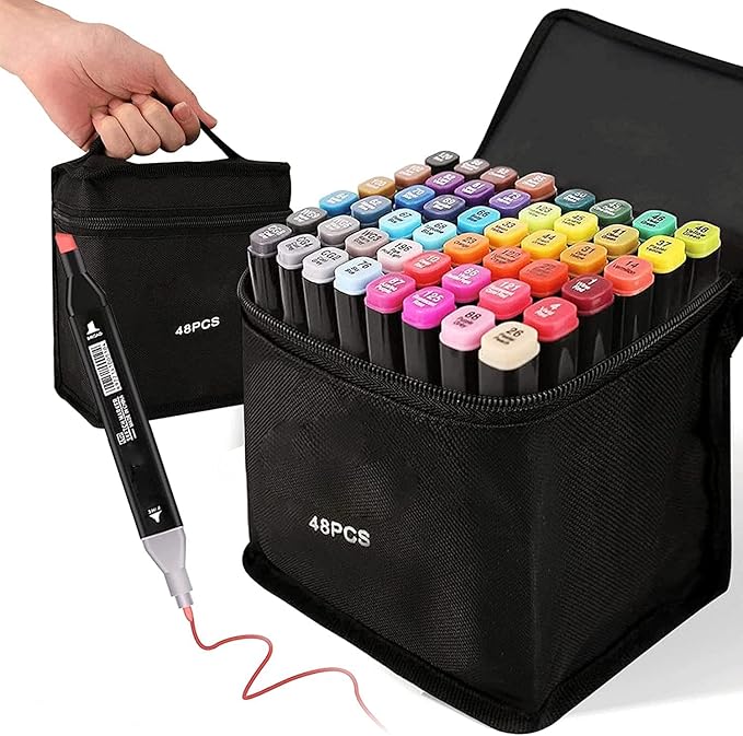 48 Colors Alcohol Markers Set, Dual Tips Blender Art Markers for Drawing Sketching Coloring Artist Pens and Underlining, Professional Permanent Sketch Marker for Kids adult coloring