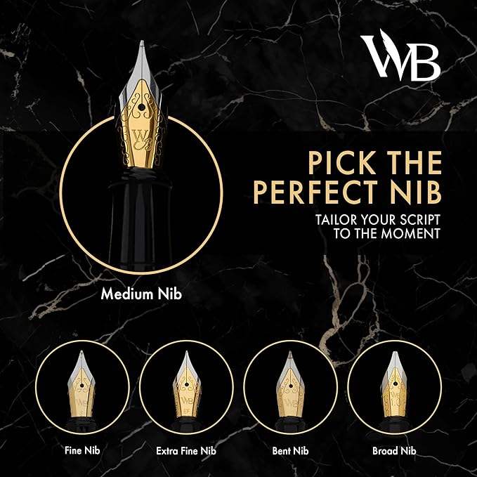 Wordsworth & Black Fountain Pen Set, 18K Gilded Extra Fine Nib, Includes 24 Pack Ink Cartridges, Ink Refill Converter & Gift Box, Gold Finish, Calligraphy, [Crimson Red], Perfect for Men & Women
