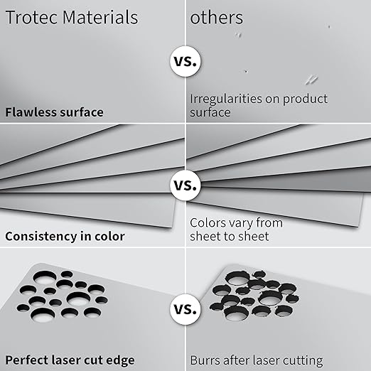 Trotec TroLase Lights | 24"x12"x1/250"(0.1mm thick) | Adhesive-Backed Flexible Laser Engraving Sheet/Film for Decal & Label | Double Color Plastic Sheet for Engraving | Smooth Silver/Black | 10pcs