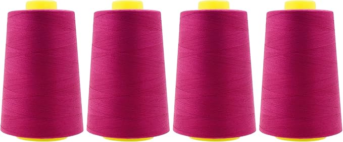 Mandala Crafts 4 Pack of Serger Threads Cones Spools - 40S/2 24000 Yards Polyester Magenta Threads for Sergers Machine and Overlock Quilting Sewing Machine