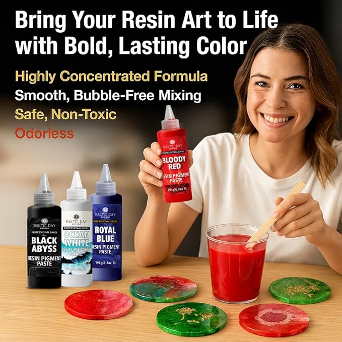 24 Colors Epoxy Resin Pigment Paste Set – High Concentration Creamy Opaque Epoxy Dye & Coloring Paste Kit for Resin Art, Jewelry Making, Tumblers, River Tables, Coasters – Mica Powder Alternative