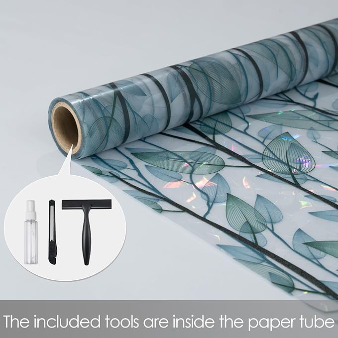 DKTIE Nature Pattern Rainbow Window Film Decorative Stained Glass Window Film Static Cling Films Easy Apply Removable Comes with Tools (U1747-rainbow, 17.7" x 118.1")