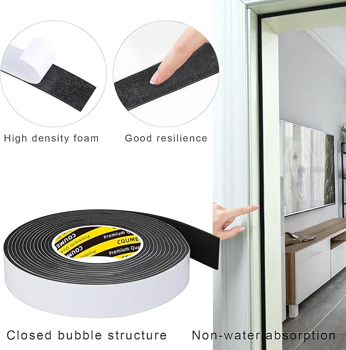 EVA Single-Sided Foam Tape, Single-Sided Sealing Strip Foam Pad Sponge Tape Window Weatherproof, Self-Adhesive Insulation Sealing Tape 2inX9.84FT