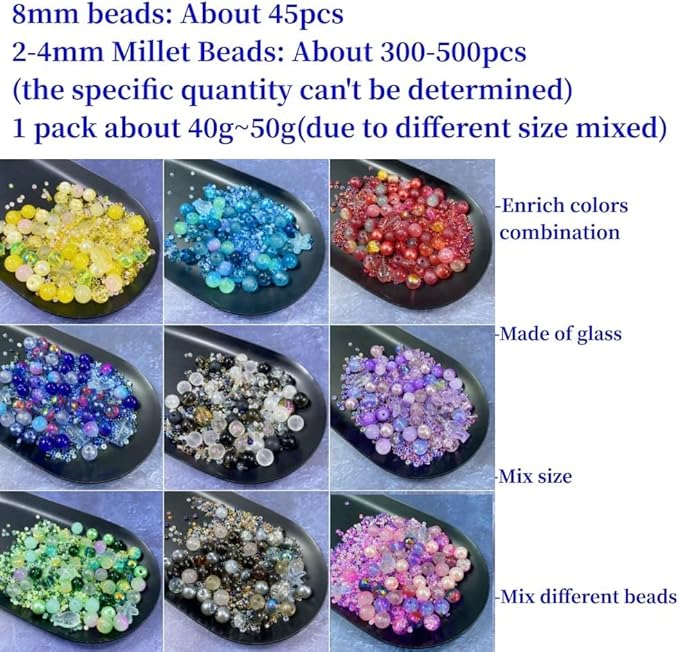 Assorted Glass Resin Beads Multi Size Colors Smooth Cracked Gravel Millet Spacer Beads for Bracelets Necklace Earring DIY Jewelry Making Craft(Xizi Green Series)