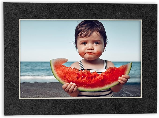 8x10 Mat Bevel Cut for 5.5x8.5 Photos - Acid Free Dark Grey Suede Precut Matboard with Backing Board and Crystal Clear, Self Seal Photo Mat Bag - for Pictures, Photos, Framing - 4-ply Thickness