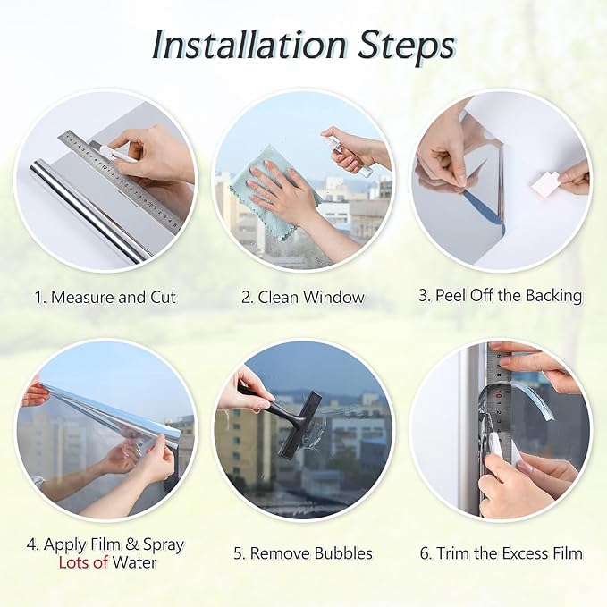 DOWELL One Way Window Privacy Film with 3 Tools Window Tint for Home Sun Blocking Heat Control Anti UV Reflective Mirror Covering See Out Not in for House and Office Silver 35.4" X 78.7"